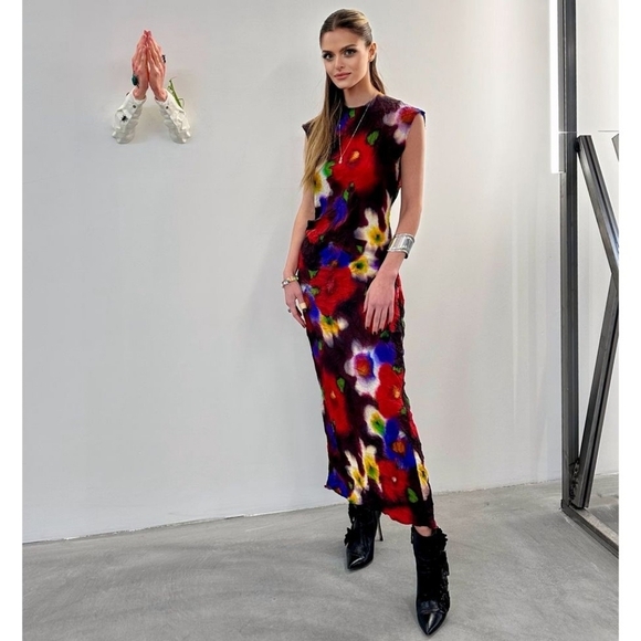 Zara Dresses & Skirts - Zara Floral Print Midi Dress Size XS Watercolor Blogger Favourite